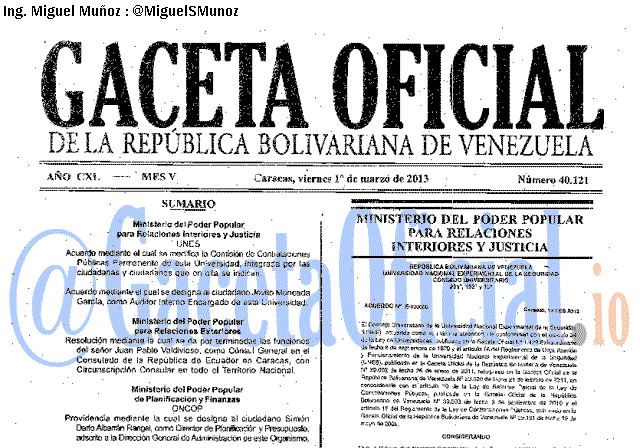 Gaceta Oficial 40121 del 1 Marzo 2013