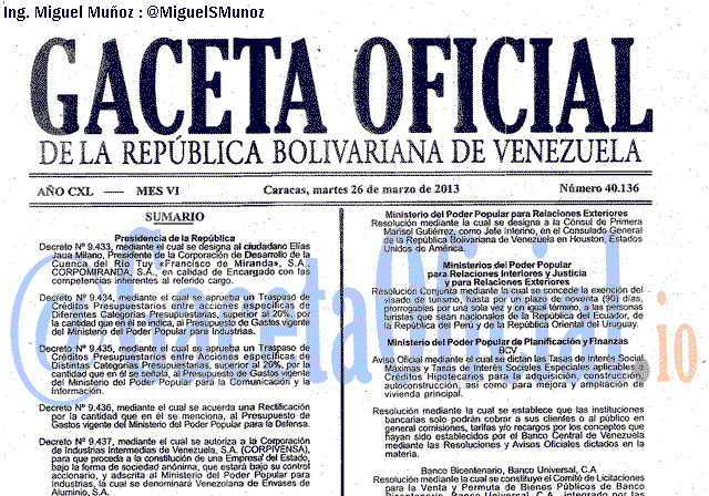 Gaceta Oficial 40136 del 26 Marzo 2013