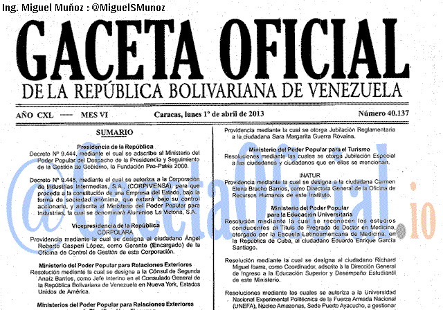 Gaceta Oficial 40137 del 1 Abril 2013
