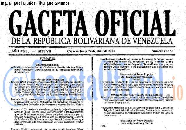 Gaceta Oficial 40151 del 22 Abril 2013