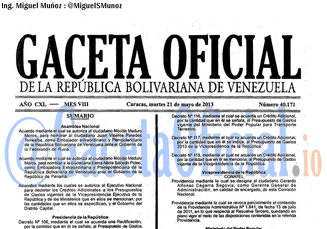 Gaceta Oficial 40171 del 21 Mayo 2013