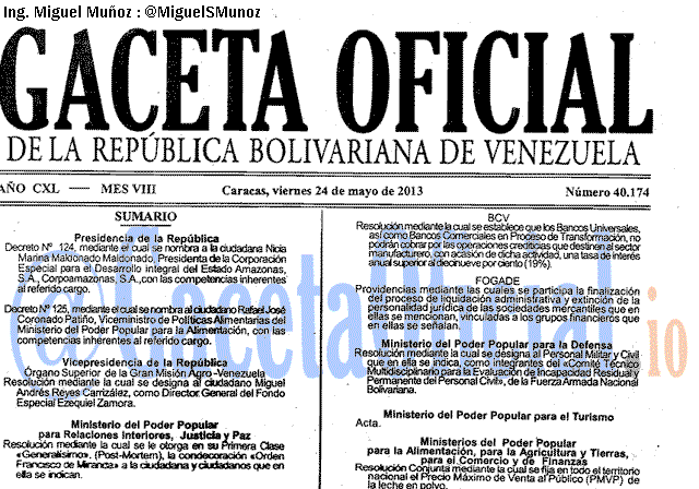 Gaceta Oficial 40174 del 24 Mayo 2013