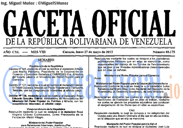 Gaceta Oficial 40175 del 27 Mayo 2013