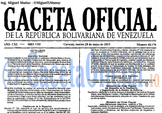 Gaceta Oficial 40176 del 28 Mayo 2013