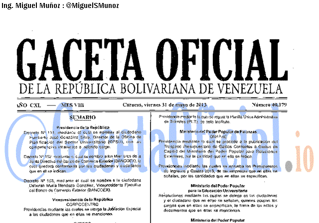 Gaceta Oficial 40177 del 29 Mayo 2013