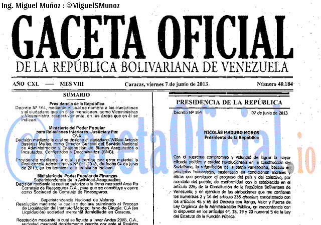 Gaceta Oficial 40184 del 7 Junio 2013