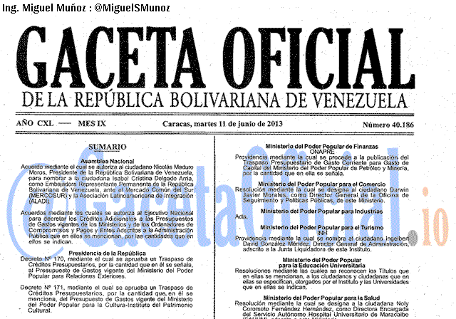 Gaceta Oficial 40186 del 11 Junio 2013