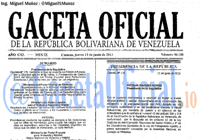 Gaceta Oficial 40188 del 13 Junio 2013
