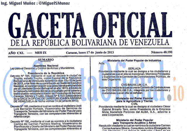 Gaceta Oficial 40190 del 17 Junio 2013