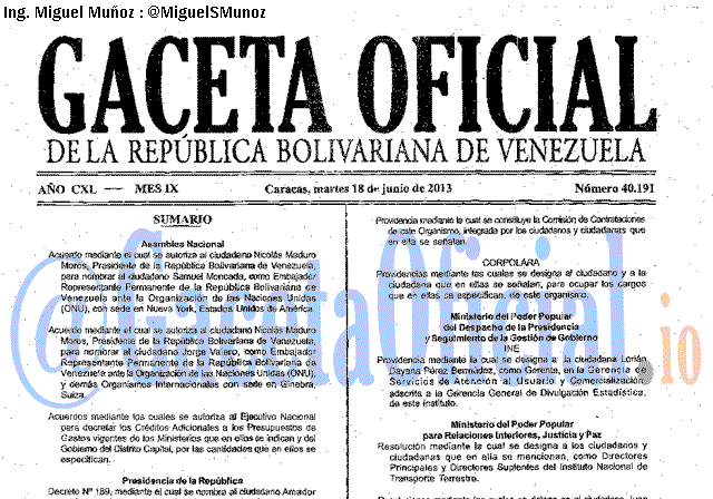Gaceta Oficial 40191 del 18 Junio 2013