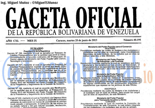 Gaceta Oficial 40195 del 25 Junio 2013