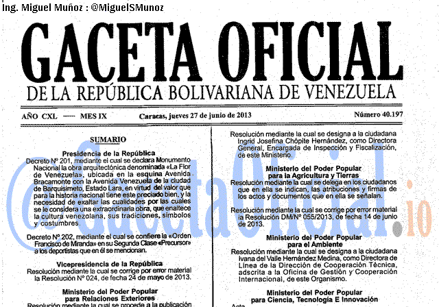 Gaceta Oficial 40197 del 27 Junio 2013