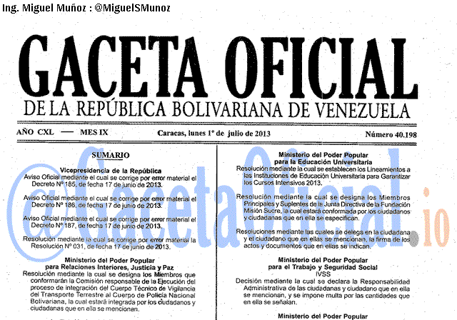 Gaceta Oficial 40198 del 1 Julio 2013