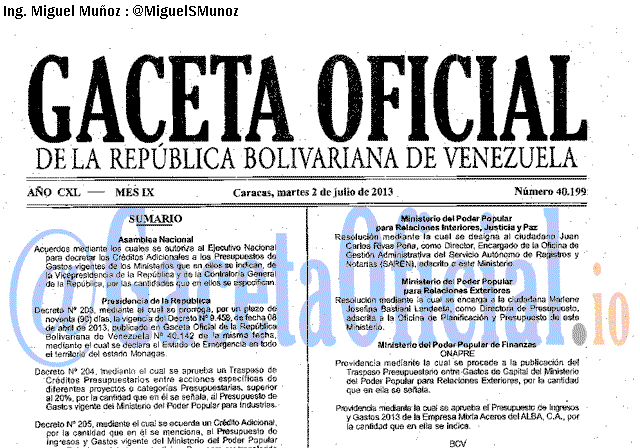 Gaceta Oficial 40199 del 2 Julio 2013