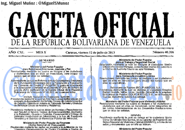 Gaceta Oficial 40206 del 12 Julio 2013