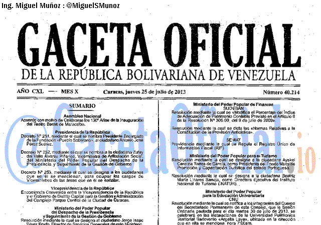 Gaceta Oficial 40214 del 25 Julio 2013