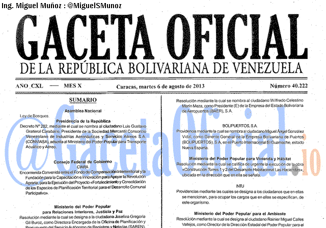 Gaceta Oficial 40222 del 6 Agosto 2013