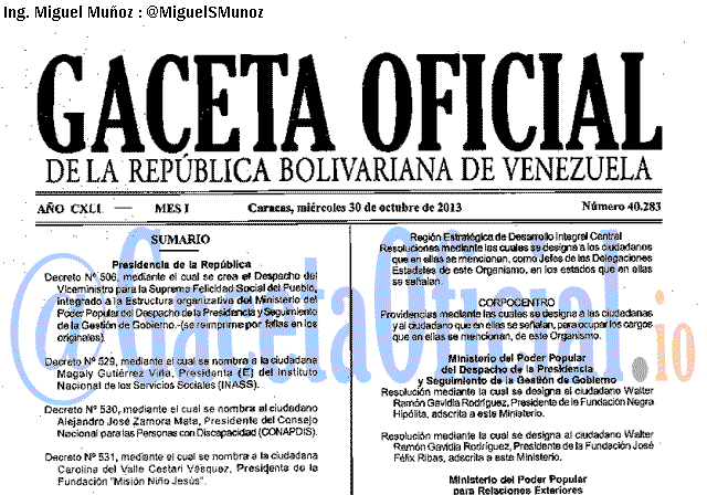 Gaceta Oficial 40283 del 30 Octubre 2013 Gaceta Oficial 40283 del 30 Octubre 2013