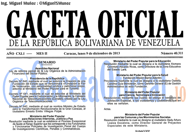 Gaceta Oficial 40311 del 9 Diciembre 2013