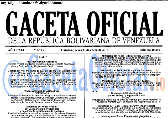 Gaceta Oficial 40340 del 23 enero 2019