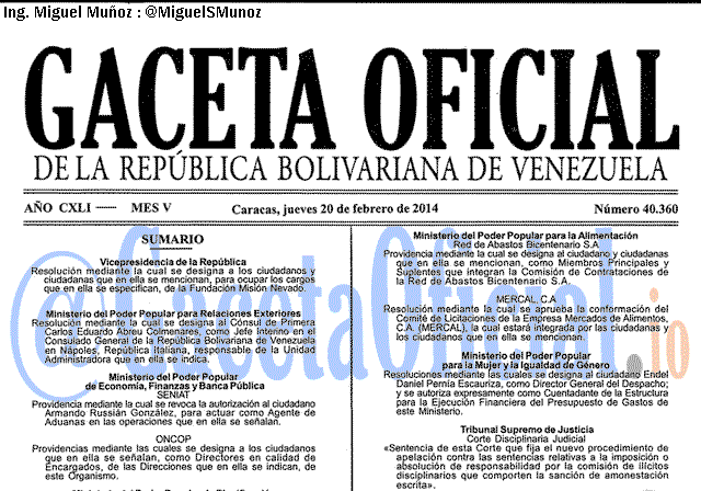 Gaceta Oficial 40360 del 20 Febrero 2014