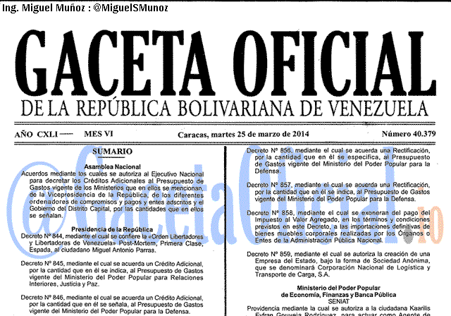 Gaceta Oficial 40379 del 25 Marzo 2014