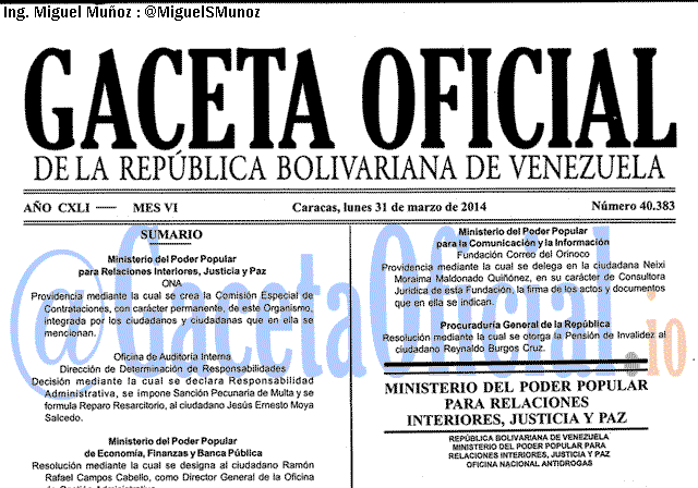 Gaceta Oficial 40383 del 31 Marzo 2014
