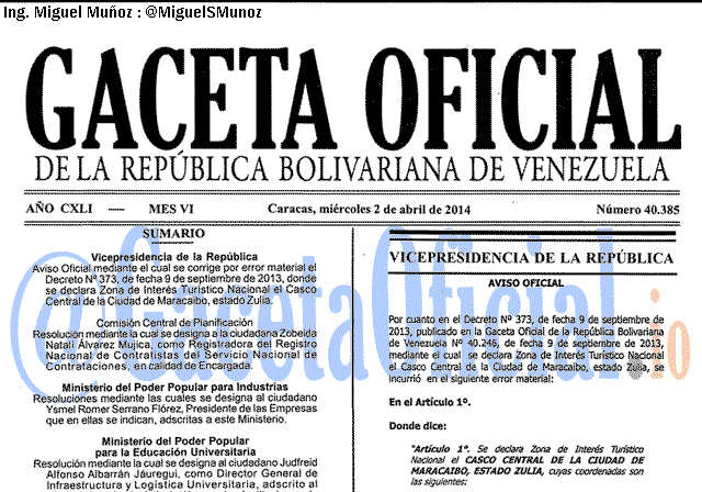 Gaceta Oficial 40385 del 2 Abril 2014