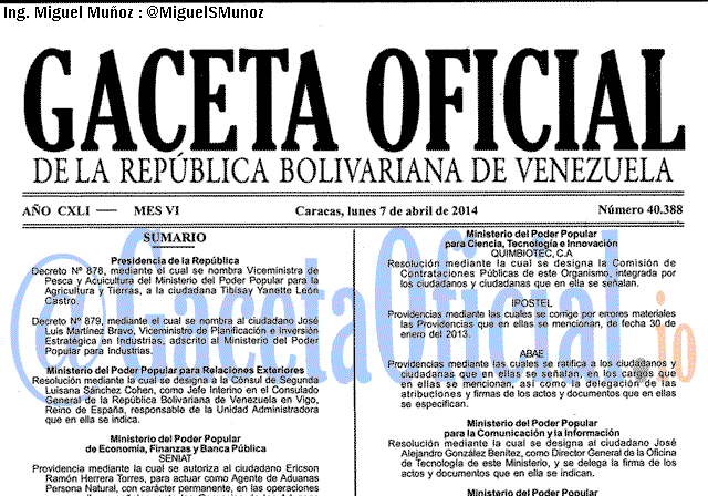 Gaceta Oficial 40388 del 7 Abril 2014