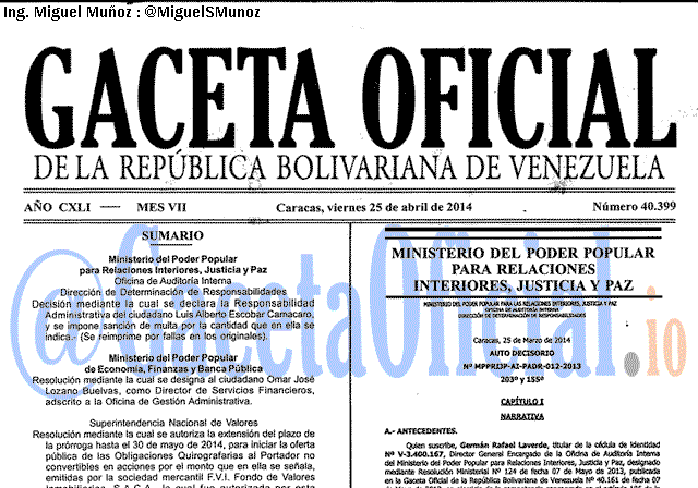 Gaceta Oficial 40399 del 25 Abril 2014