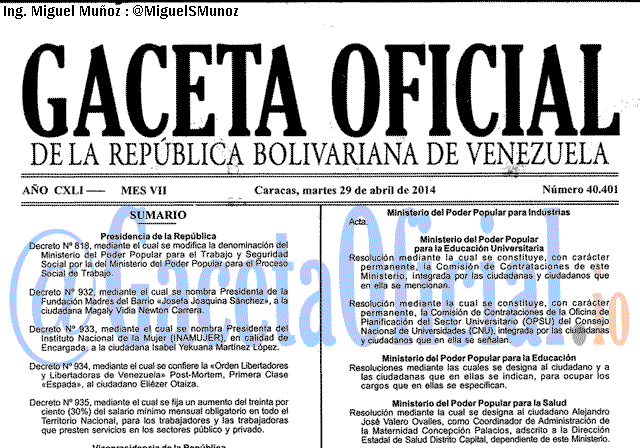 Gaceta Oficial 40401 del 29 Abril 2014