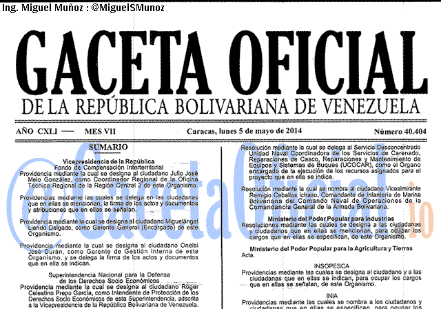 Gaceta Oficial 40404 del 5 Mayo 2014