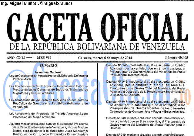 Gaceta Oficial 40405 del 6 Mayo 2014