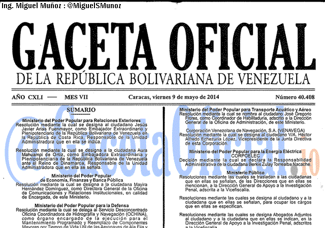 Gaceta Oficial 40408 del 8 Mayo 2014