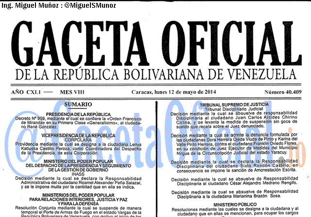 Gaceta Oficial 40409 del 12 Mayo 2014