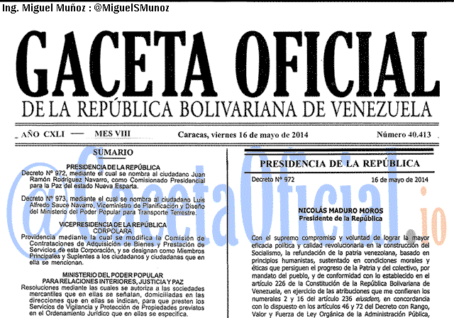 Gaceta Oficial 40413 del 16 Mayo 2014