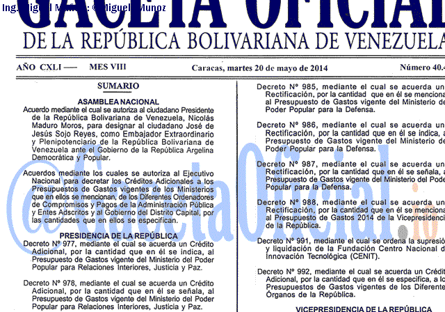 Gaceta Oficial 40415 del 20 Mayo 2014