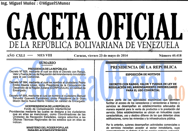 Gaceta Oficial 40418 del 23 Mayo 2014