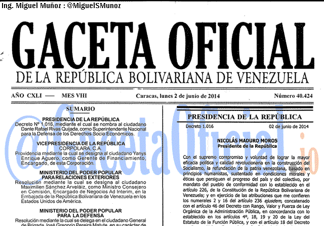 Gaceta Oficial 40424 del 2 Junio 2014