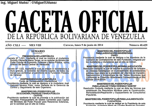 Gaceta Oficial 40429 del 9 Junio 2014