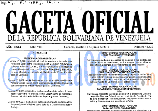 Gaceta Oficial 40430 del 10 Junio 2014
