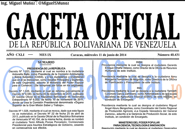 Gaceta Oficial 40431 del 11 Junio 2014