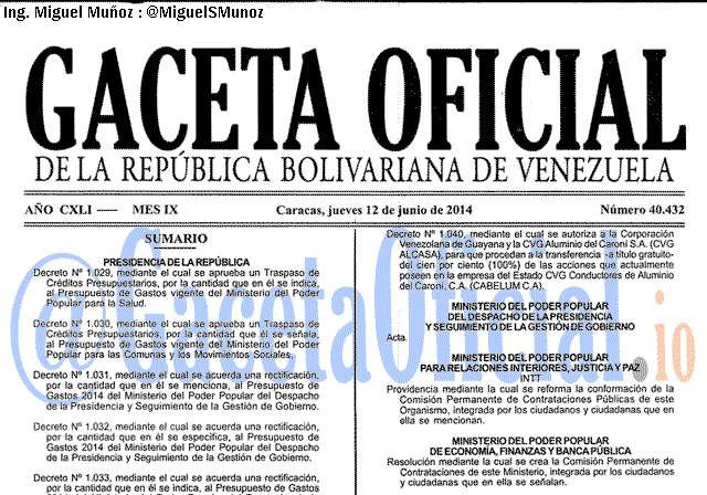 Gaceta Oficial 40432 del 12 Junio 2014