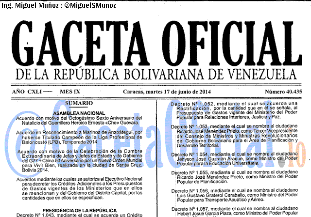 Gaceta Oficial 40435 del 17 Junio 2014