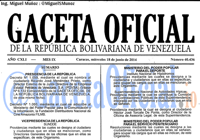 Gaceta Oficial 40436 del 18 Junio 2014