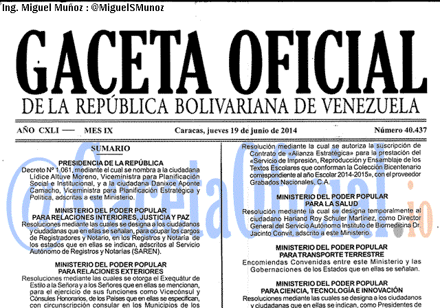 Gaceta Oficial 40437 del 19 Junio 2014