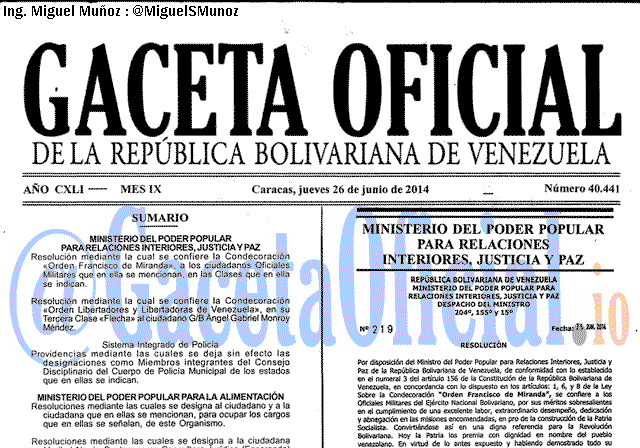 Gaceta Oficial 40441 del 26 Junio 2014