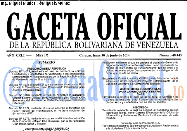 Gaceta Oficial 40443 del 30 Junio 2014