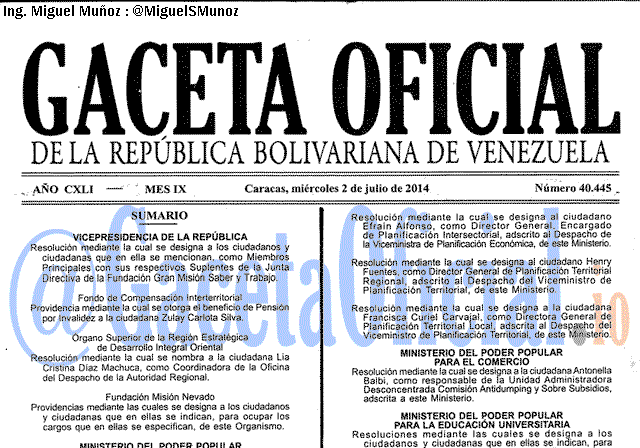 Gaceta Oficial 40445 del 2 Julio 2014