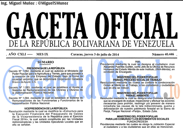 Gaceta Oficial 40446 del 3 Julio 2014